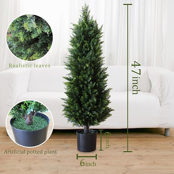 46 Inch Set of Two，Artificial Cedar Topiary Tree, for Indoor & Outdoor Decoration, UV Protection Potted Shrubs for Front Door, Beautiful and Lifelike Tree (46 Inch)
