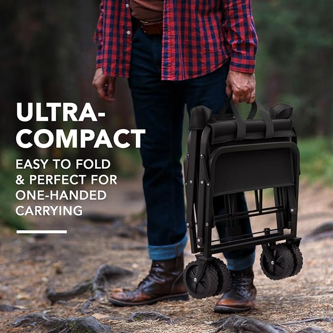 Lifetime Home Collapsible Foldable Heavy Duty Utility Wagon Cart with Larger Capacity - Perfect for Shopping, Sports Events, Grocery, Moving, Camping, Laundry, Beach - Black