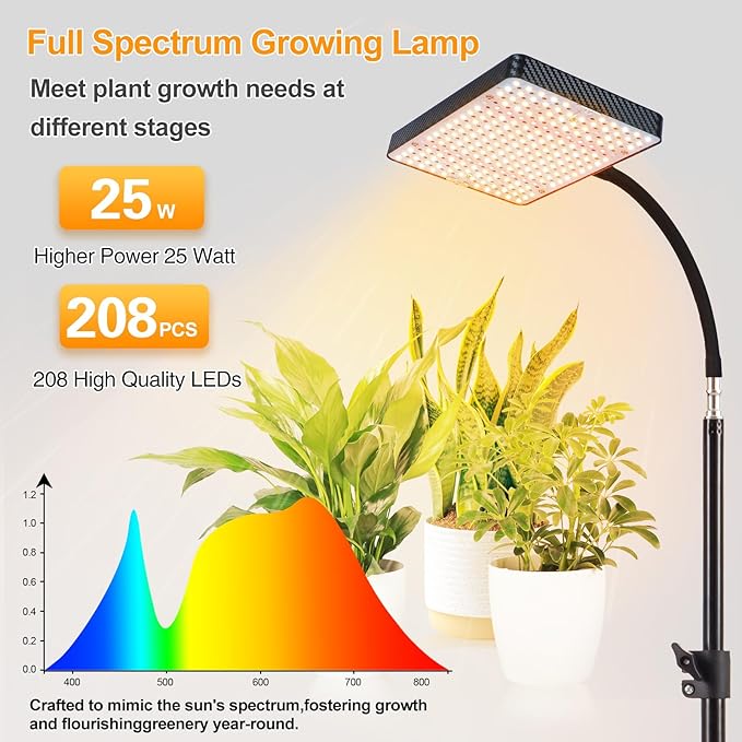 GroCruiser Grow Light with Tripod Stand and Timer, Sunlight Full Spectrum Grow Lights for Seed Starting, 25W 2000Lm LED Growing Lamps for Tall Plants, Bonsai Tree, Height Adjustable 12"-48"