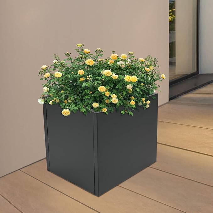 Steel Planter Box Metal Square Indoor Outdoor Planter Box for Outdoor Plants Large Planters Cube Heavy Duty Flower Pot Commercial Residential for Home Garden Deck Porch Patio (Black, 16 x 16 x 16 in)
