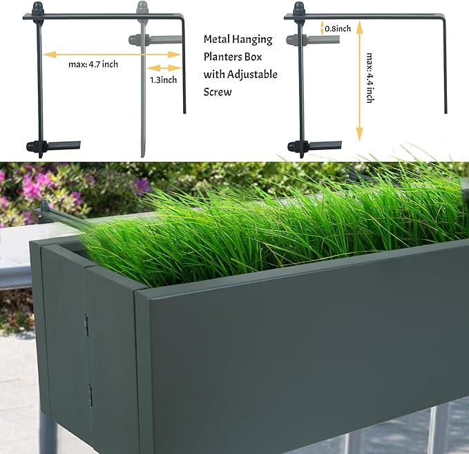 TISUWING Metal Railing Planter Box, 30 Inch Balcony Planters with Adjustable Brackets, Large Hanging Planters for Outdoor Fence Deck