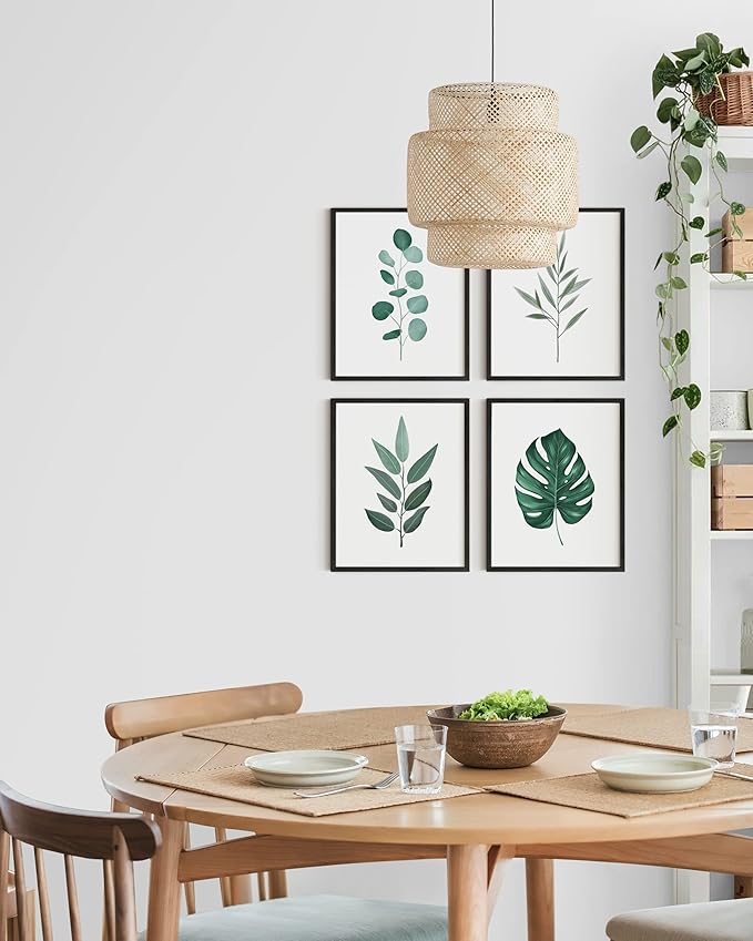 HAUS AND HUES Plant Wall Art - Botanical Prints Wall Art, Green Wall Art Collection Set Plant Pictures Wall Art, Leaves Paintings Minimalist Sage Green Wall Decor (Black Frame, 16x20)