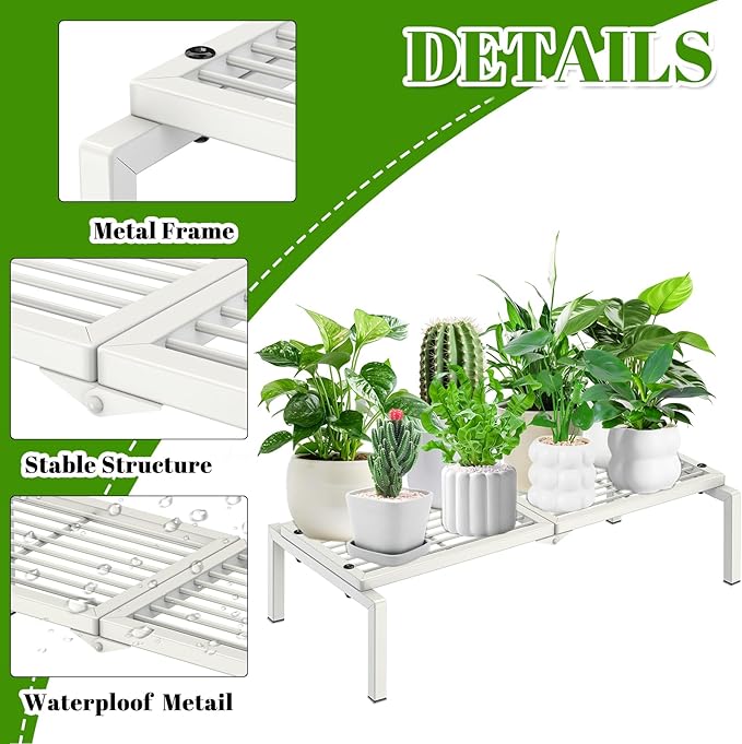 Gouisalin 1 Tier Metal Plant Stand Indoor Outdoor, Potted Multiple Flower Pot Holder Rack Plant Shelf, Heavy Duty Planter Display Shelving for Patio Balcony Garden Living Room Decorative (White)