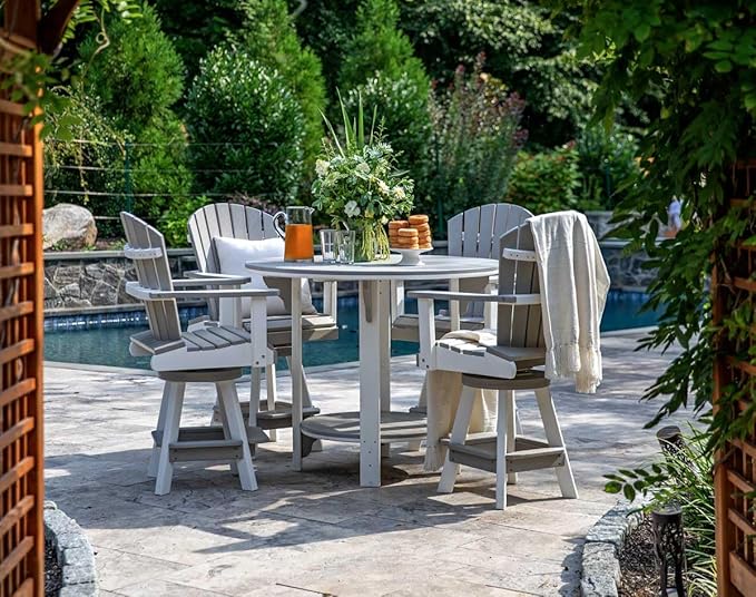 DutchCrafters Recycled Poly Round Balcony Dining Set, Table with 4 Chairs, Bar Height, Swivel Chairs, 5 Piece Patio Furniture Set, Amish Made in USA, Two-Toned Colors (Dark Gray & White)
