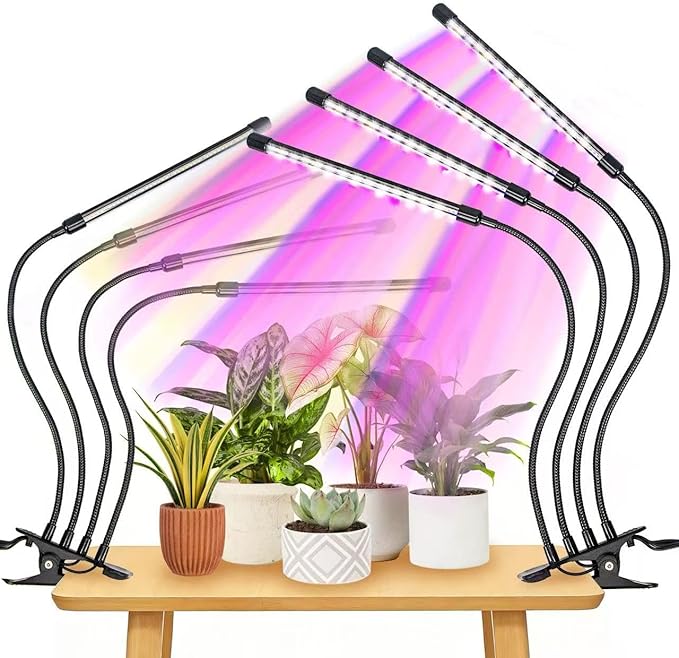 Grow Light for Indoor Plants -2 Packs Upgraded Version 80 LED Lamps with Full Spectrum & Red Blue Spectrum, 3/9/12H Timer, 10 Dimmable Level, Adjustable Gooseneck,3 Switch Modes (4 Heads 2Pack)