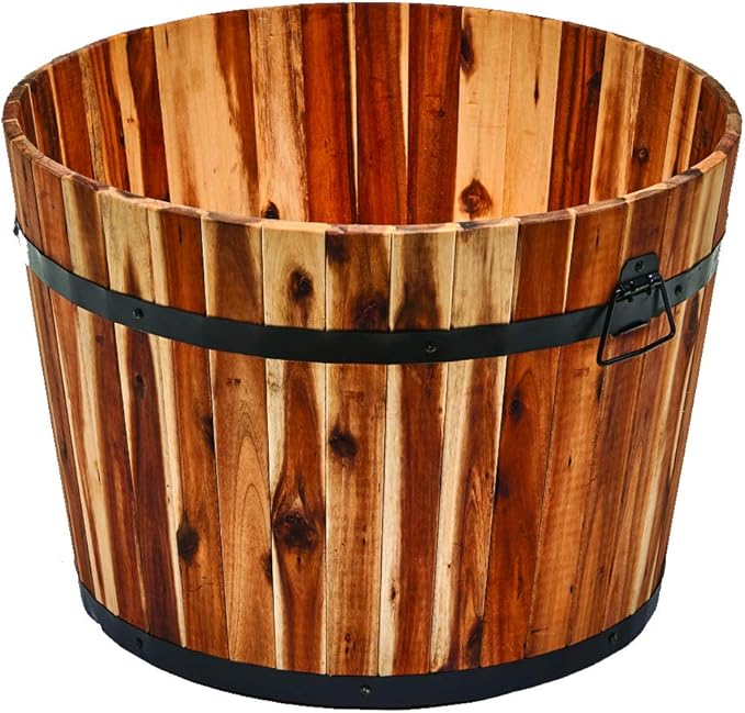 Worth Imports Wood Barrel, 22" Diameter 15" Deep Planter, Brown (2842C)