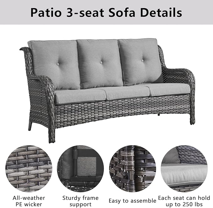 Belord Outdoor Furniture Wicker Conversation Sets - 7 Piece Patio Rattan Furniture Sets with Swivel Rocker Chairs Outdoor Sofa for Porch Deck Backyard Mixed Grey/Grey
