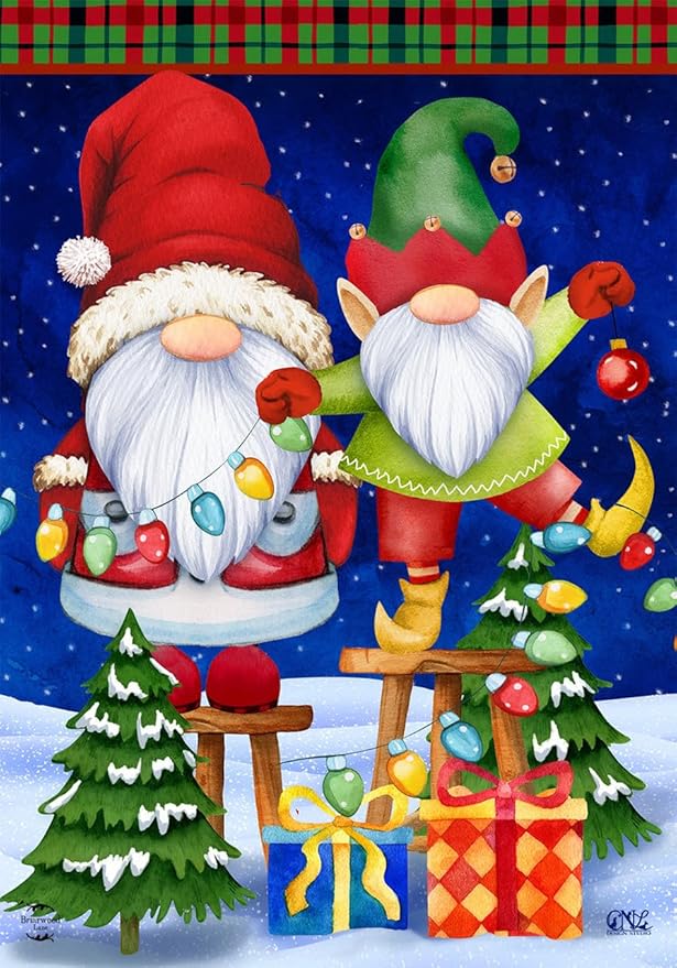 Christmas Gnomes Garden Flag Holiday Humor Elf Presents 12.5" x 18" Briarwood Lane