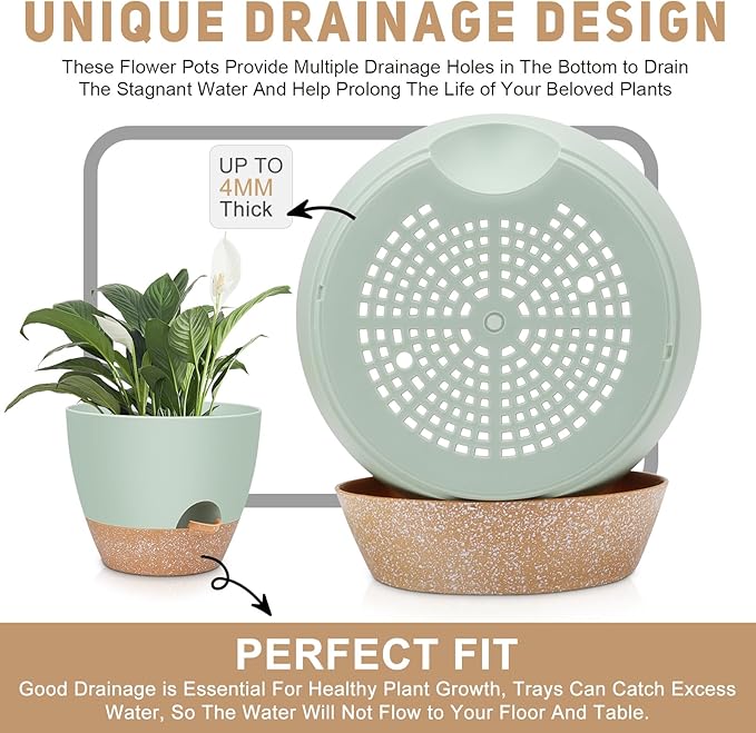 YNNICO 12" 10" 9" Large Self Watering Plant Pots, 3 Pack Flower Pots Planters with Multi Mesh Drainage Holes for Indoor Outdoor Garden Plants and Flowers.