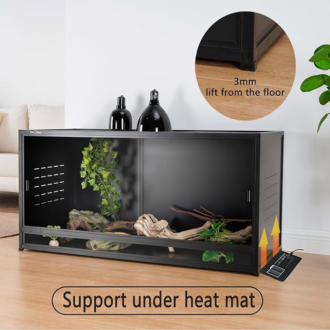 PVC Reptile Enclosure 48" x 24" x 24" Space Efficient Reptile Terrarium 120 Gallon Large Tank for Bearded Dragon Lizard Snake, Wide Breeding Vivarium Area with Sliding Doors Lock (2pcs-Black Panels)