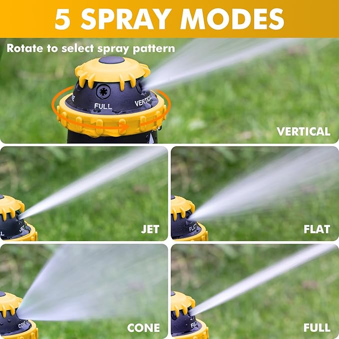 [2 Pack] RESTMO Gear Drive Sprinkler with Metal Spike Base, 5-Pattern Heavy Duty Gardening Watering System, Multi-Adjustable Lawn Sprinkle for Garden Plant, Flower Bed and Large Yard Area, Yellow