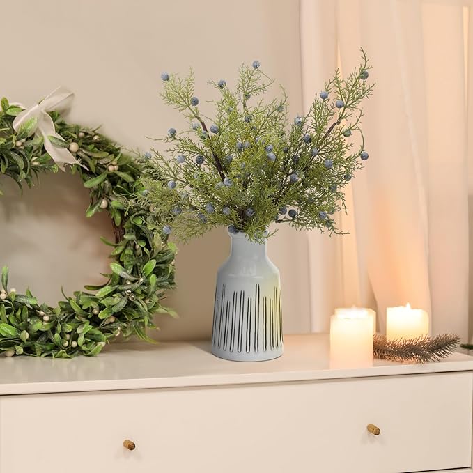 Giegxin 3 Pcs 18 Inch Artificial Juniper Cedar Sprays and Berries Branch Faux Cedar Stems Weather Resistant Christmas Greenery for Holiday Winter Ornament Crafts Wreath Garland
