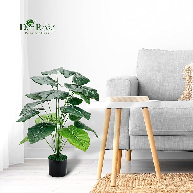 Der Rose 28'' Fake Plants Large Artificial Plam Tree and Faux Dishgyi Plants Indoor Tall for Room Home Bathroom Farmhouse Outdoor Decor