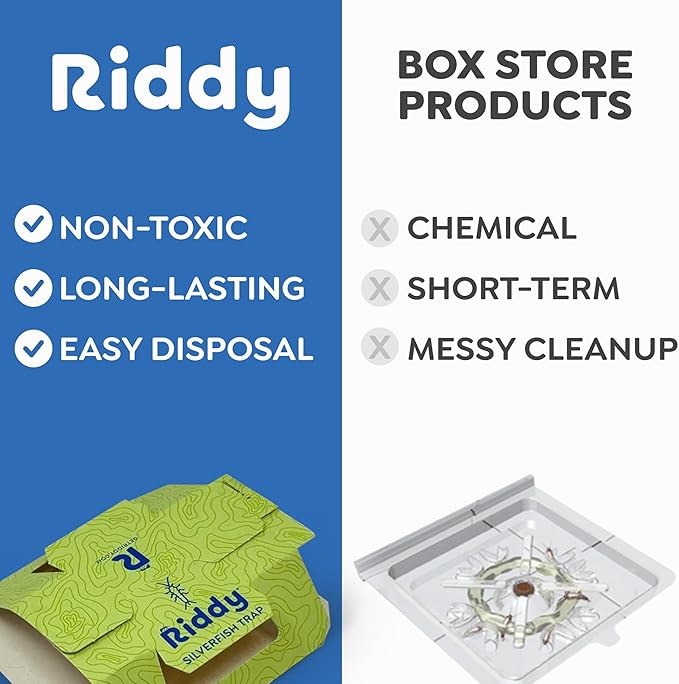 Riddy Insect & Silverfish Traps for Home, Small Trap Catchers for Tight Spaces, Non‑Toxic Glue Sticky Adhesive, Easy Setup for Indoor Infestation Areas, 5 Packs, Each with 2 Traps (10 Total)