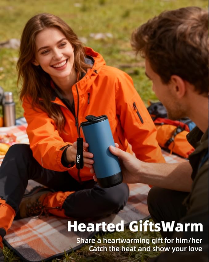 VFZO Temperature Control Heated Travel Mug Smart Self Heating Coffee Mug 20 Oz App Controlled LED Display coffee serving sets mug kept at a constant temperature for 4-10 hours (Slate Blue, 20 oz)
