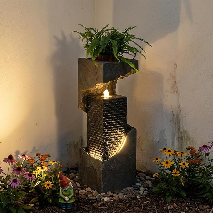 Modern Water Fountain Outdoor 35.4" H Floor Standing Outdoor Fountain with LED Lights and Pump for Garden, Patio, Deck, Backyard, Porch and Home Art Decor…