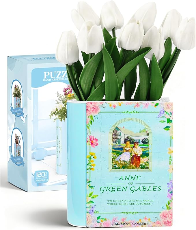 MYLARREN 3D Puzzle Vase for Adults Kids, 120 Pcs Puzzle Book Vase for Flowers, Arts and Crafts for Kids 4-6, Adults, Girls, Cute Unique Vases for Book Shelf Decor, Books Lover Gifts for Women(Anne)