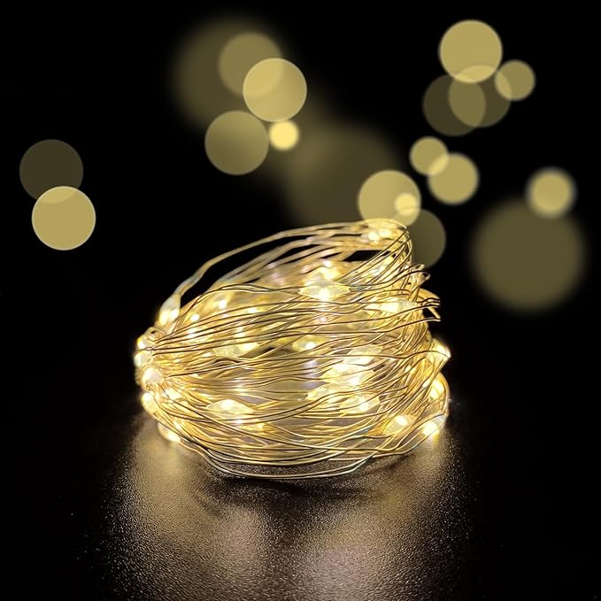 with Timer Function Battery Operated Dewdrop Led Lights,Mini Fairy Lights for Home Parties Christmas/Halloween Holiday Decoration,6 Hours on/18 Hours Off,30 LEDs,10 Feet (Warm White, 4)