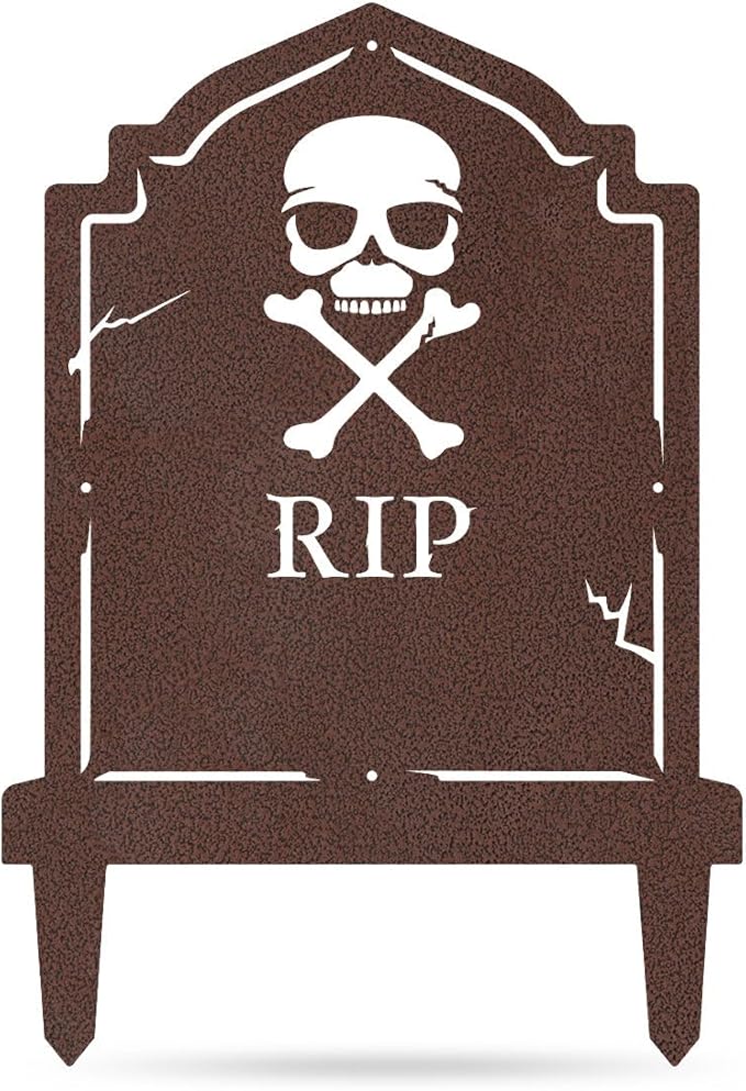 RealSteel Halloween Tombstone Monogram Decoration - Graveyard Skull Décor - Fall Yard Metal Stakes Display - Skeleton Front Garden Sign - Scary Customized Monogram - Spooky Horror Art