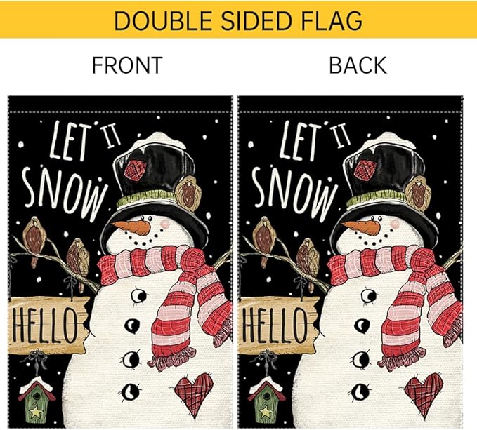 Winter Garden Flag 12x18 Inch Double Sided Burlap Outdoor Seasonal Decoration Cute Snowman with Black Top Hat Red Scarf Let It Snow Welcome Flag for Yard Patio Porch
