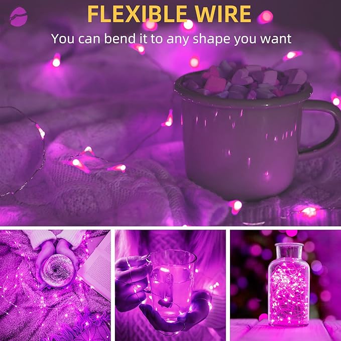 LAMPHOME 20 Pack Pink Valentine Fairy Lights, Battery Operated Valentines Day String Lights, 20 LED on 6.6FT Firefly Fairy for Galentine's Day Decoration Wedding Party Mason Jar Christmas Bedroom