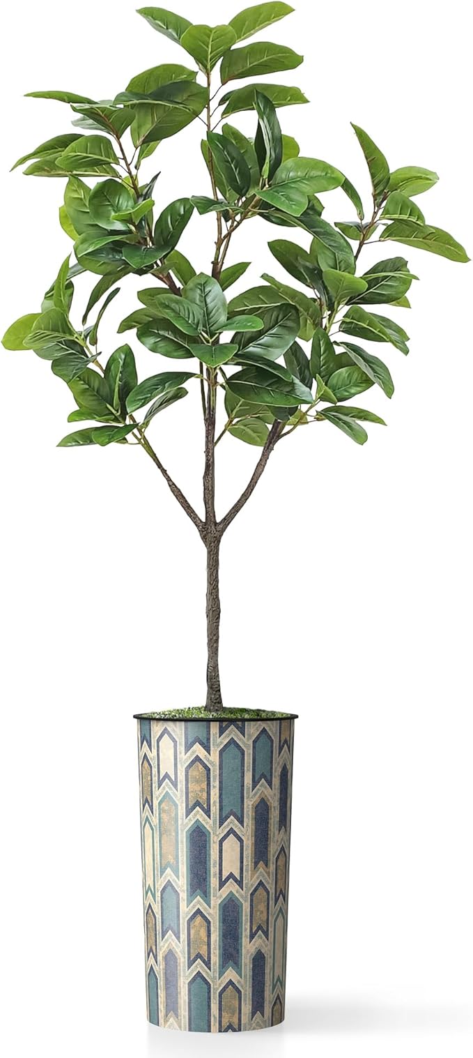Artificial Tree in Modern Polygon Pattern Effect Planter, Fake Rubber Silk TRE for Indoor and Outdoor Home Decoration - 70" Overall Tall (Plant Pot Plus Tree)