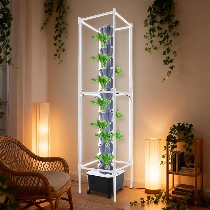Hydroponic Growing System, 70-Plant Vegetable Planter Tower with Lights and Wheels, Outdoor Indoor Garden Vertical Planter Germination Kit with Water Pump & Intelligent Water Circulation