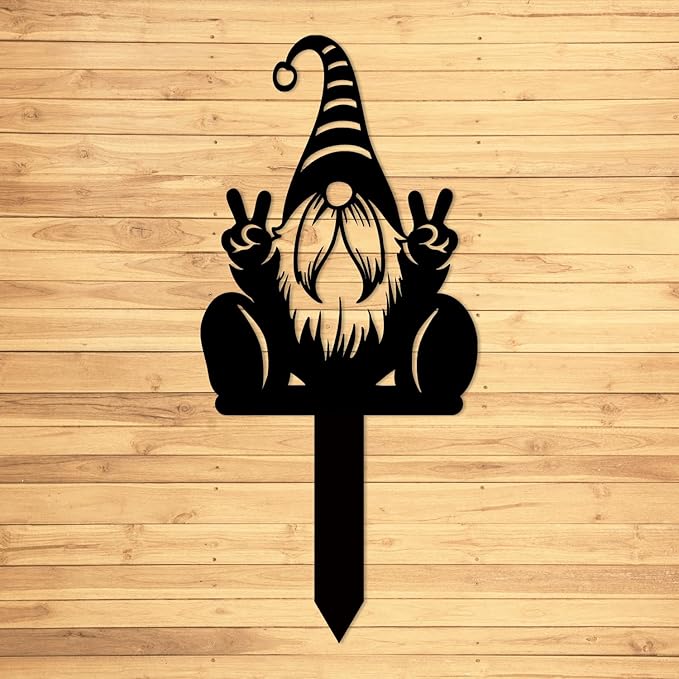 Magilab Personalized Iron Yard Stake - Christmas Cute Gnome Dwarves Decor, 8-Inch Black Metal Garden Sign for Outdoor (Style K)