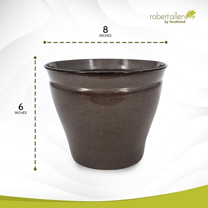 Headwind Glazed Ironstone Avery Collection Decorative Plant Pot – 8" Pebblewood Brown Decorative Pot – Lightweight & Durable Flower Pots for Indoor Plants - Outdoor Planter by Robert Allen