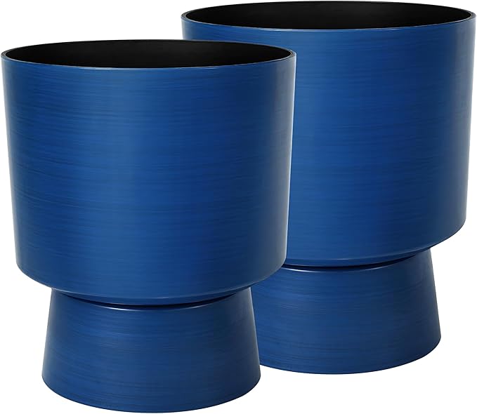 Ultym 16.8" 2-Pack Urn Planters for Outdoor Indoor Plants, Modern 2-in-1 Large Flower Pots with Detachable Base, Drainage Holes, Weather-Resistant for Garden Patio Home Office Decor, Brushed Blue