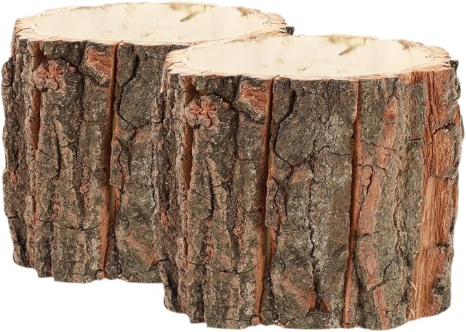 ARTIBETTER Bark Planter Pot 2pcs Wood Bark Natural Log Succulent Plant Pots for Indoor Plants Rustic Tree Stump Planter Farmhouse Bucket for Home Art Decor 3. 54x3. 14in