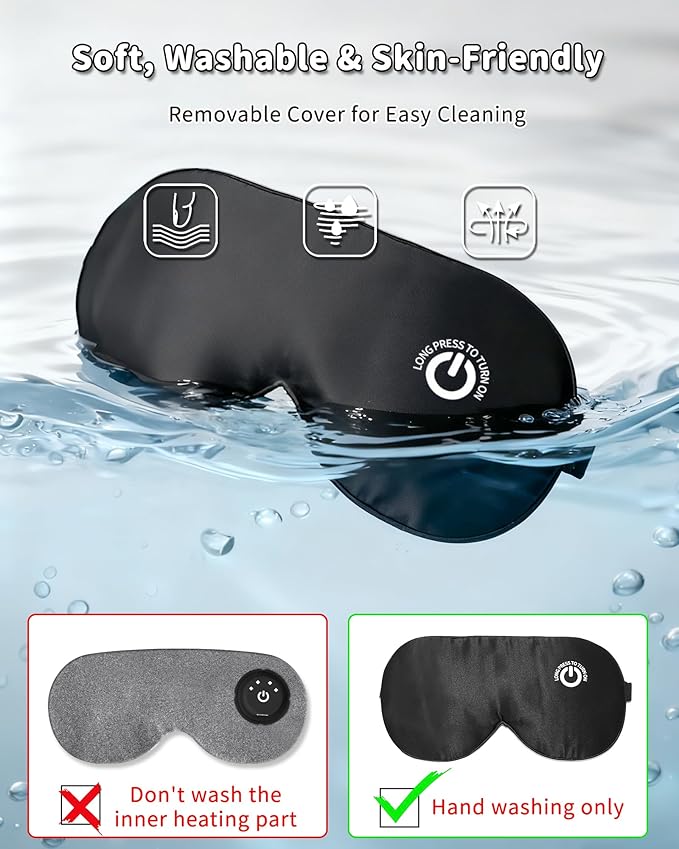 Heated Eye Mask FSA- HSA Eligible Cordless Pure Mulberry Silk Eye Mask for Dry Eyes Relief with 3 Adjustable Heat Settings,1500mAh Rechargeable & Washable Eye Cover for Travel Sleep Therapy