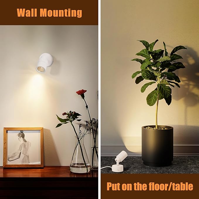 LED Spot Lights Indoor, 5W Uplighting with Remote Control Dimmable & Timer, Uplights Indoor Floor Spotlights with 3 CCT, Accent Lighting Stick on Wall Light for Plants Picture Artwork, White