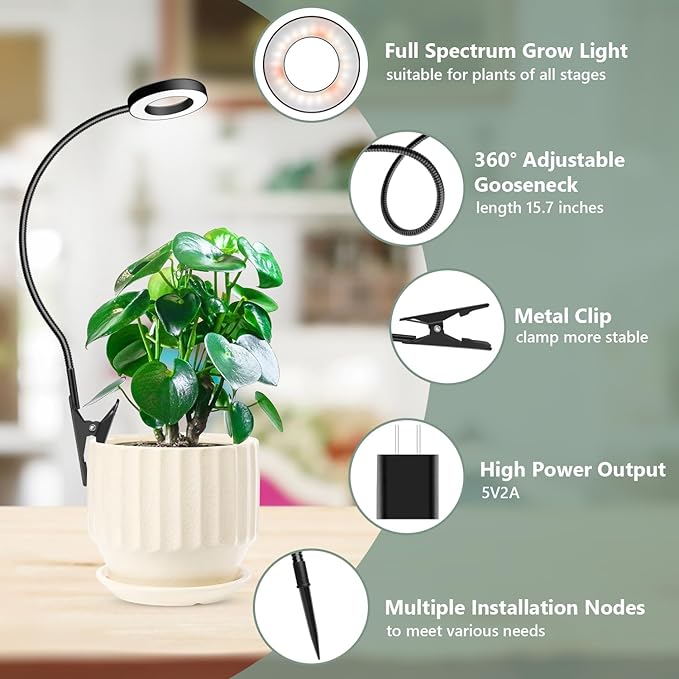 Xuligron Plant Lights for Indoor Growing, 144 LED Full Spectrum Grow Light with Clip 3 Pack, Black Halo Indoor Plant Light 2 Installation Options with 6/12/16H Timer, 5 Dimmable, 3 Modes