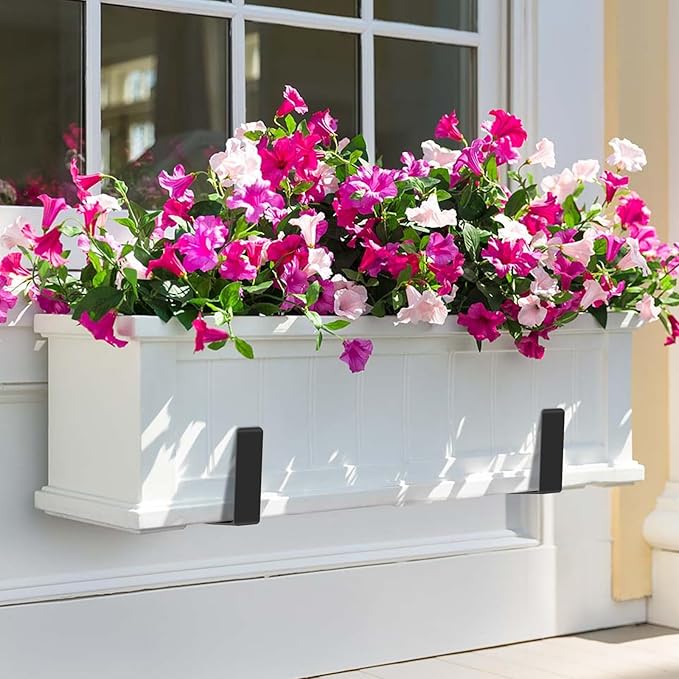 4 Pack Window Box Brackets Flower Planter Box Brackets for Railings Adjustable Deck Rail