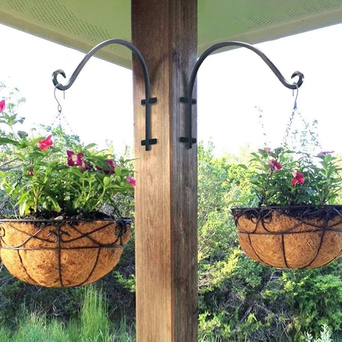 Lifyzoon Heavy Duty Hanging Plant Bracket - 2 Packs 12-Inch Bird Feeder Hangers, Black Metal Plant Bracket Wall Hook for Birdhouse, Wind Chimes, Hanging Lanterns, Easy to Install