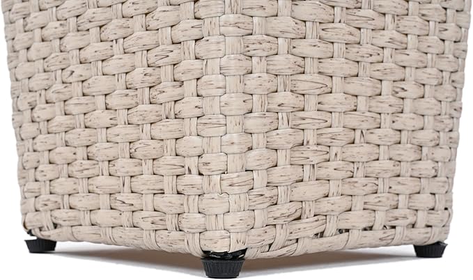 32"H Outdoor Rattan Flower Pots Set of 2,Patio Wicker All-Weather Planter Set,Rattan Plant Pots with Iron Frame for Herb Garden,or Indoor Decor,Large & Small Sizes, No Assembly Required Beige