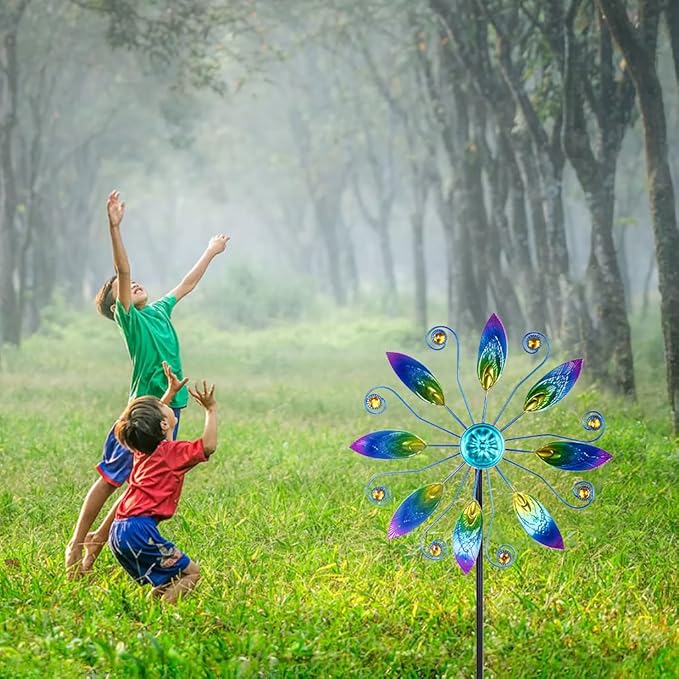 VEWOSTAR Metal Wind Spinners Outdoor 10” Dia Wind Spinners for Yard and Garden Kinetic Windmill Waterproof Wind Sculptures & Spinners for Patio Lawn Decor(37.8” H)