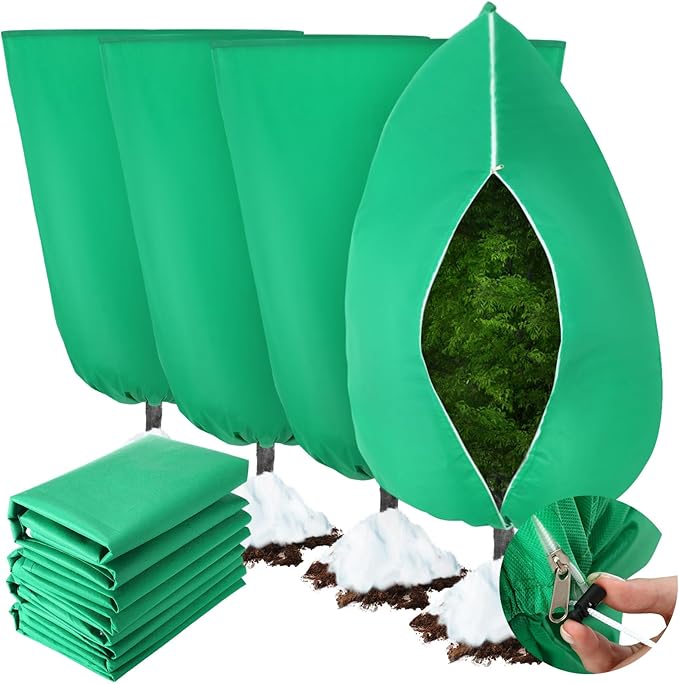 Vincreem 4 Pcs Plant Covers Freeze Protection 35.4" x 59" Winter Frost Blankets for Outdoor Plants with Zipper Drawstring Frost Cloth Freeze Covers Warm Shrub Jacket for Fruit Tree Potted(Green)