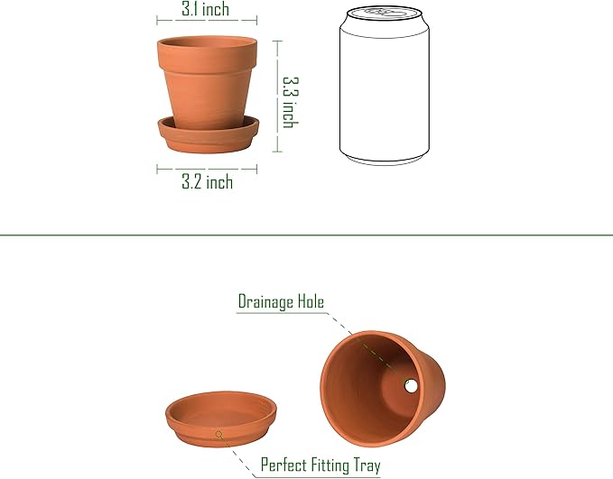 D'vine Dev Pack of 18 Terracotta Pots with Saucers, 3 Inches Terra Cotta Pots with Tray, Clay Pots for Plants & Succulents, Terracotta, 588-A-1-3