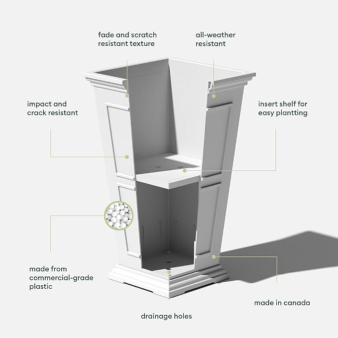 Veradek Fairmont Tall Plastic Planter - Large Outdoor Planter for Front Porch | Crack Resistant All-Weather Use | Classic Estate Design for Tall Plants, Flowers, Trees
