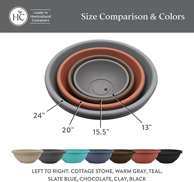 The HC Companies 24 Inch Large Garden Bowl Planter - Shallow Plant Pot with Drainage Plug for Indoor Outdoor Flowers, Herbs, Clay