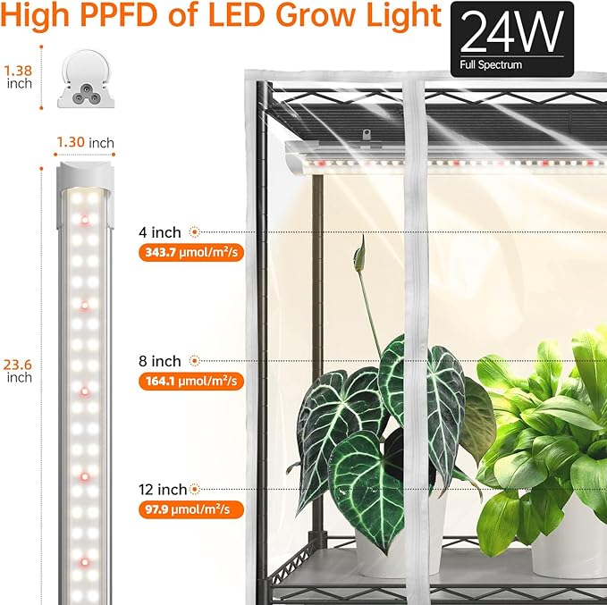 Bstrip Indoor Greenhouse with Grow Light, Mini Green house with 5 Pack T8 Full Spectrum Plant Lights, Plant Shelf with Tent for Indoor Plant, Seed Starting, Seed Tray, 35.4"x13.8"x71"