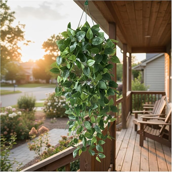 35.5" Artificial Pothos Ivy Plants Set of 2 with Pots, Fake Hanging Greenery Silk Leaves for Home Decor, Realistic Faux Plants for Shelf Tabletop Office, No Maintenance Needed (Light & Dark Green)