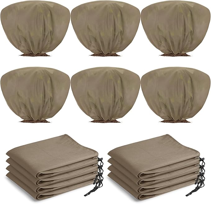 Wesnoy 18 Pcs Winter Plant Covers Freeze Protection 39.4x23.6 Inch Horizontal Shrub Tree Plant Protection Bags Frost Blanket with Drawstring for Fall Winter Outdoor Garden Planting (Brown)