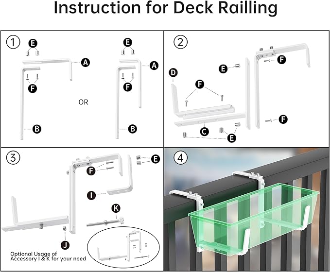 Y&M 6 PCS Adjustable Window Box Brackets for Planter Box, Heavy Duty Wall Mounted Hooks Hangers for Flower Baskets Holder White Steel Mounting Durable, Suitable for Fence Pergola Patio Garden Balcony