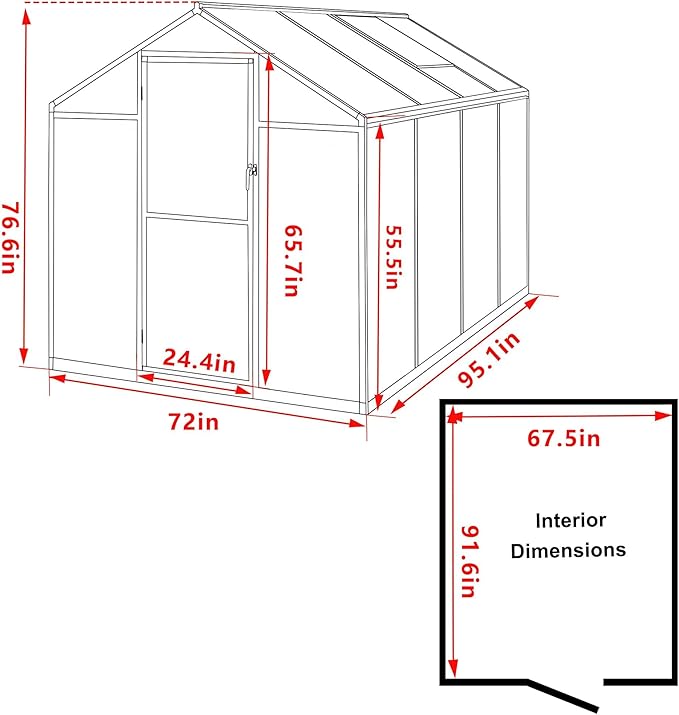 6x8 FT Greenhouse Kit for Outdoor, Polycarbonate Aluminum Walk-in Green House with Lockable Door and Adjustable Roof Vent, Backyard Garden in Winter, Gray