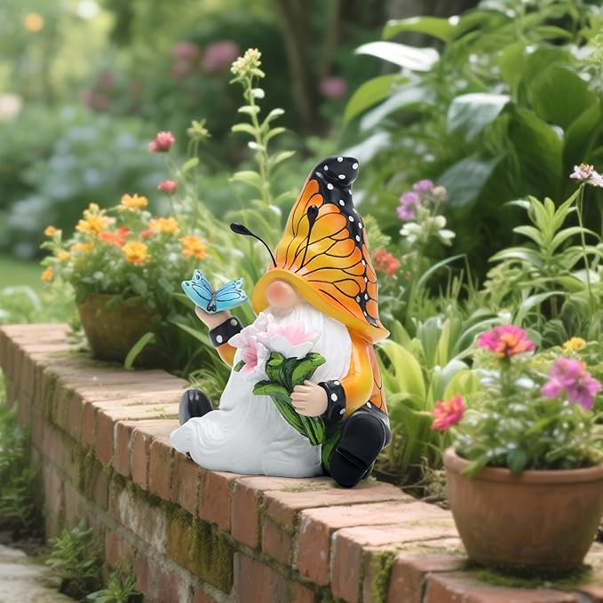 Hodao Spring Butterfly Gnomes Decorations for Home Table, Porch, Garden Yard Butterfly Elf Ornaments Decor Spring Gnome Figurines Decor for Outdoor Garden Birthday Gifts for Mom, Grandma