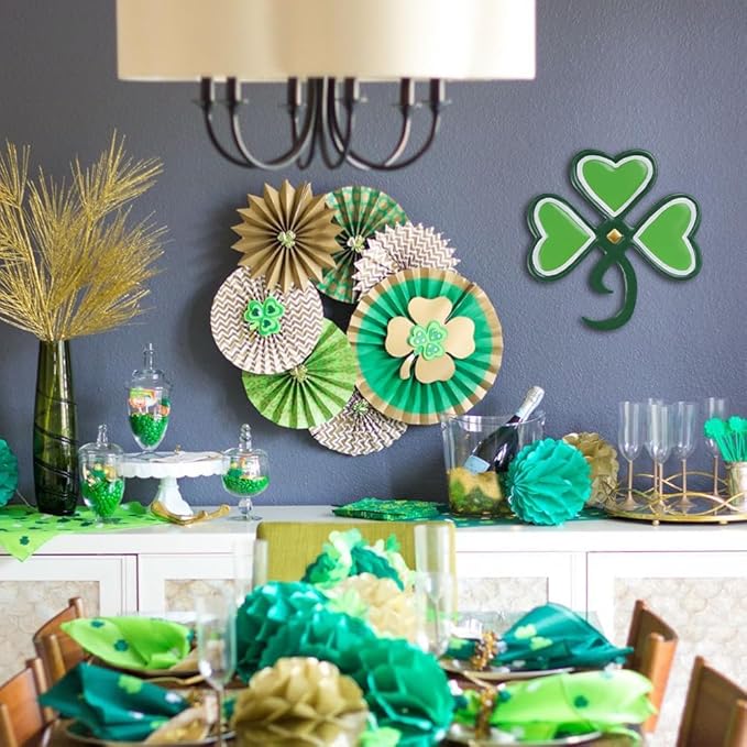 YEAHOME St Patricks Day Shamrock Wall Decorations, 11'' Metal Clover Wall Art Decor, Lucky Shamrock Yard Garden Decor Hanging for Home Front Door, Kitchen, Bathroom, Bedroom, Indoor & Outdoor