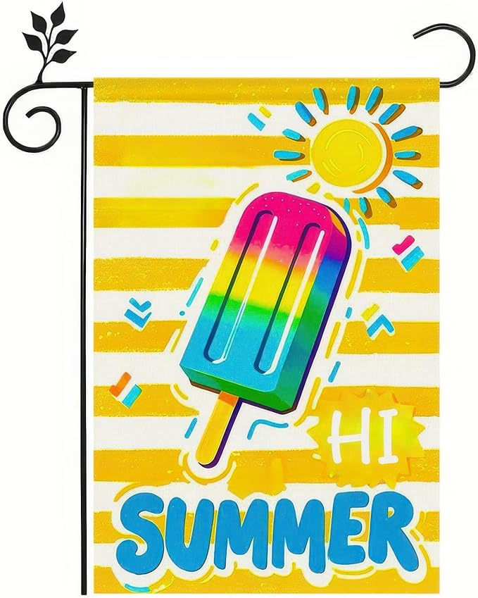 Summer Garden Flags 12x18 Double Sided Summer Banner Beach Gardens Flag Bright Popsicle Sun Design Holiday Outside Decorations Yard Flags for Seasonal Decoration in Yard and Garden